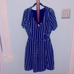 Button wrapped striped dress
